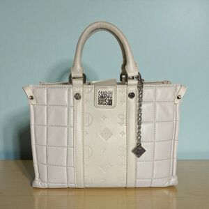 Steve Madden Quilted Monogram Small Satchel Crossbody Bag Ivory Strap & Charm